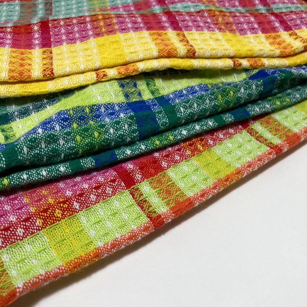 100% Cotton Kitchen Towels Waffle Spring Colors Pink Yellow Green - Picture 5 of 13